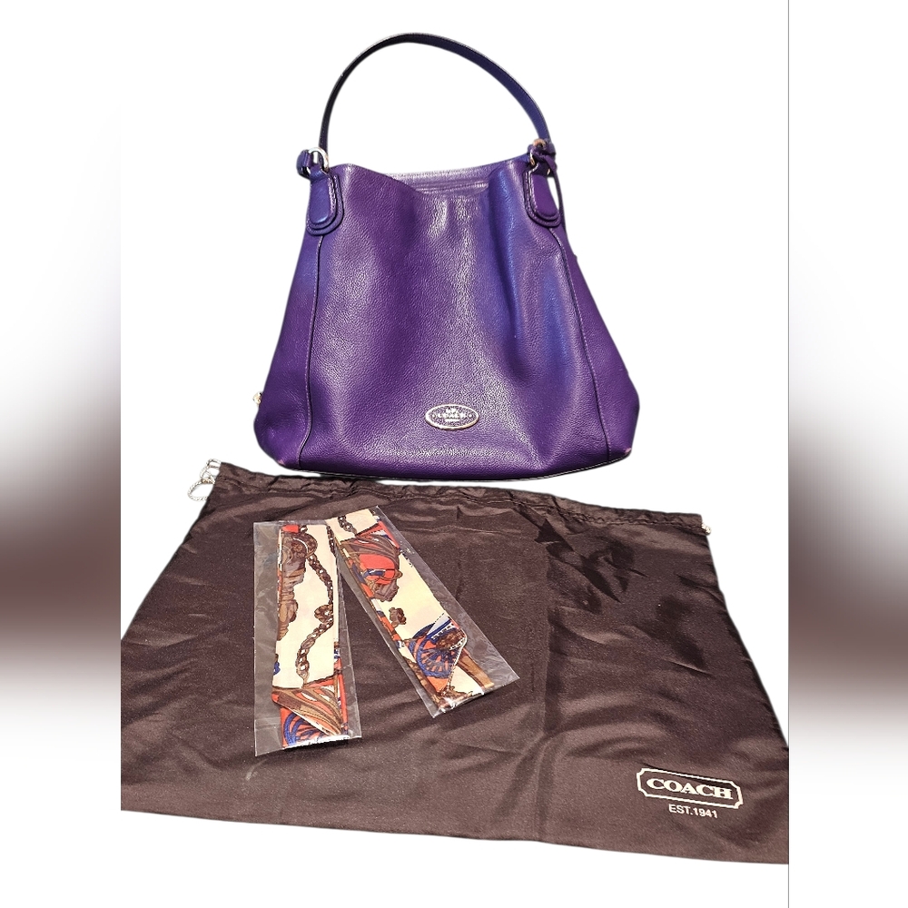 COACH Edie Vibrant Purple Shoulder Bag with Dust Bag & Pair of Twillies - Picture 11 of 15